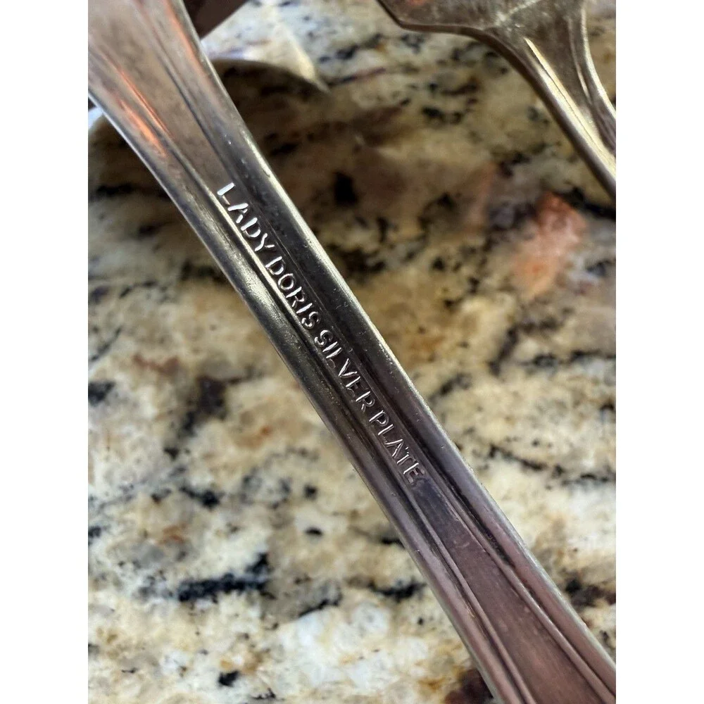 1929 Lady Doris Princess Silver Plate Gravy Ladle Meat Fork Antique WM Rogers